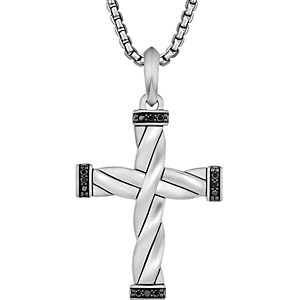 David Yurman Sterling Silver Dy Helios Black Diamond Cross Pendant- 4726395