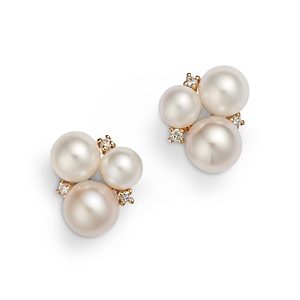 Bloomingdale's Cultured Freshwater Pearl & Diamond Cluster Stud Earrings in 14K Yellow Gold- 4851385