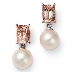Bloomingdale's Cultured Freshwater Pearl & Morganite Drop Earrings in 14K White & Rose Gold- 4851384