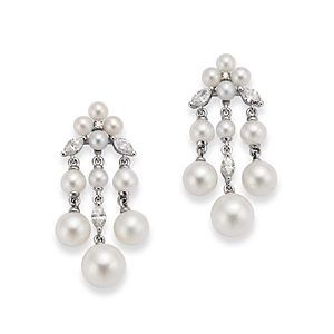 Bloomingdale's Cultured Freshwater Pearl & Diamond Drop Earrings in 14K White Gold- 4851383