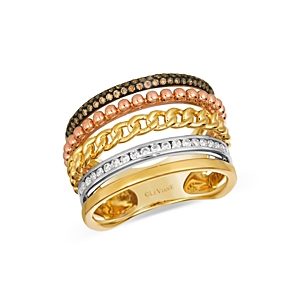 Bloomingdale's Brown & White Diamond Multi-Row Ring in 14K Yellow, White & Rose Gold- 4860894
