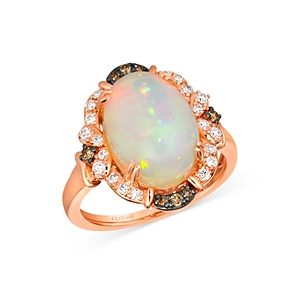 Bloomingdale's Opal, Brown & White Diamond Halo Ring 14K Rose Gold- 4860882