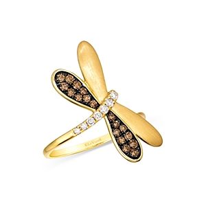 Bloomingdale's Brown & Champagne Diamond Dragonfly Ring in 14K Yellow Gold- 4860902