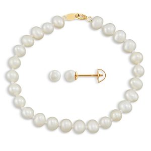 Bloomingdale's Children's Freshwater Pearl Strand Bracelet and Stud Earrings Set in 14K Yellow Gold- 4852673