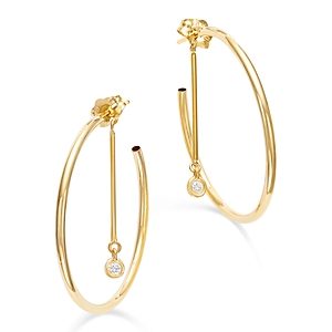 Moon & Meadow 14K Yellow Gold Diamond Dangle Post Front to Back Hoop Earrings- 4834139