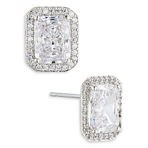 Nadri Emerald Cut Halo Stud Earrings- 4768779