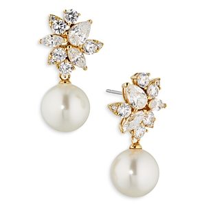 Nadri Chiara Stone Cluster & Imitation Pearl Drop Earrings- 4768794