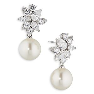 Nadri Chiara Stone Cluster & Imitation Pearl Drop Earrings- 4768794