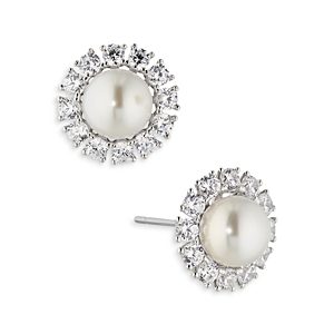 Nadri Chiara Imitation Pearl Halo Stud Earrings- 4768788