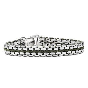 David Yurman Woven Box Chain Bracelet in Sterling Silver with Green Nylon- 4726381