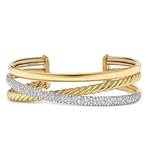 David Yurman Pave Crossover Three Row Cuff Bracelet in 18K Yellow Gold with Diamonds- 4726269