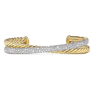 David Yurman Pave Crossover Two Row Cuff Bracelet in 18K Yellow Gold with Diamonds- 4726270