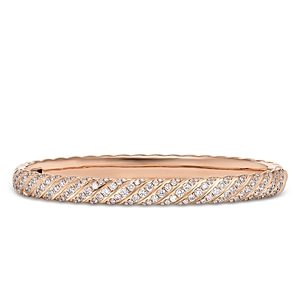 David Yurman Sculpted Cable Pave Bangle Bracelet in 18K Rose Gold with Diamonds- 4726282