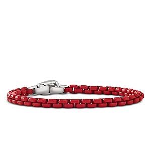 David Yurman Box Chain Bracelet in Sterling Silver with Red Stainless Steel- 4726377