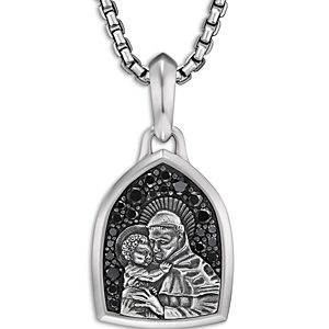 David Yurman St. Anthony Amulet in Sterling Silver with Pave Black Diamonds- 4726390