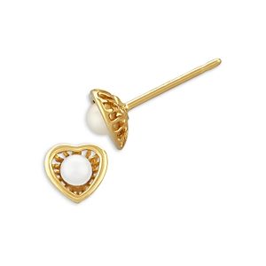 Bloomingdale's Children's Cultured Freshwater Pearl Heart Stud Earrings in 14K Yellow Gold- 4697237
