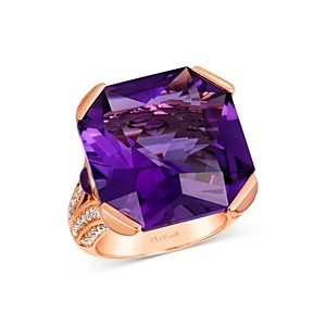 Le Vian 18K Rose Gold Cushion Cut Amethyst, Pave Diamond & Rhodolite Ring- 4699724