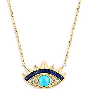 Bloomingdale's Blue Sapphire, Turquoise & Diamond Evil Eye Pendant Necklace in 14K Yellow Gold, 16-18- 4847107
