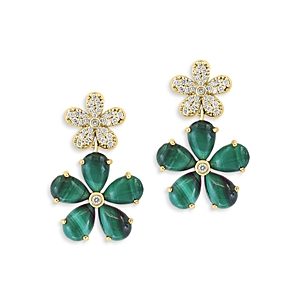 Bloomingdale's Malachite & Diamond Flower Drop Earrings in 14K Gold - 100% Exclusive- 4847081