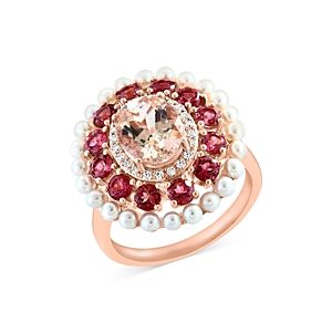 Bloomingdale's Cultured Freshwater Pearl, Pink Tourmaline, Morganite & Diamond Halo Ring in 14K Rose Gold- 4847089