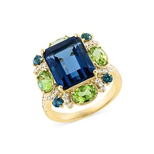 Bloomingdale's London Blue Topaz, Peridot & Diamond Statement Ring in 14K Yellow Gold- 4847093