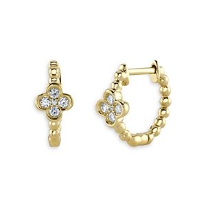 Moon & Meadow 14K Yellow Gold Diamond Clover Huggie Earrings- 4876167