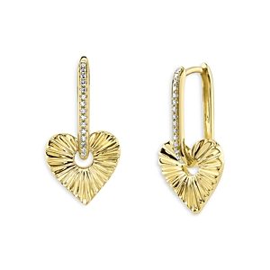 Moon & Meadow 14K Yellow Gold Diamond Heart Charm Drop Earrings- 4876178