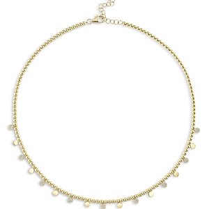 Moon & Meadow 14K Yellow Gold Diamond Station Ball Bead Necklace, 17-18- 4876210