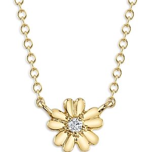 Moon & Meadow 14K Yellow Gold Diamond Flower Pendant Necklace, 17-18- 4876208