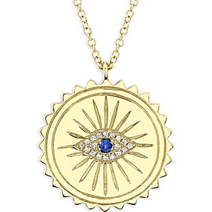 Moon & Meadow 14K Yellow Gold Diamond & Sapphire Eye Pendant Necklace, 17-18- 4876174