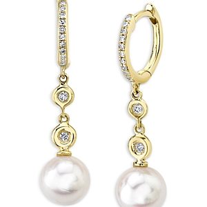 Moon & Meadow 14K Yellow Gold Diamond & Cultured Pearl Drop Earrings- 4876190