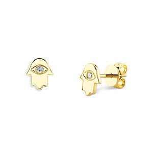 Moon & Meadow 14K Yellow Gold Diamond Hamsa Stud Earrings- 4876194