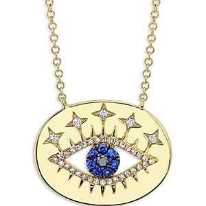 Moon & Meadow 14K Yellow Gold Diamond & Sapphire Eye Pendant Necklace, 17-18- 4876193