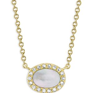 Moon & Meadow 14K Yellow Gold Mother of Pearl & Diamond Oval Pendant Necklace, 17-18- 4876197