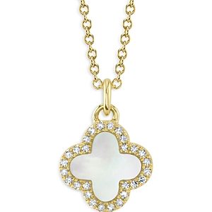 Moon & Meadow 14K Yellow Gold Mother of Pearl & Diamond Clover Pendant Necklace, 17-18- 4876211