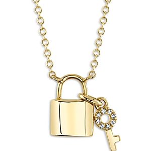 Moon & Meadow 14K Yellow Gold Diamond Lock & Key Pendant Necklace, 17-18- 4876209