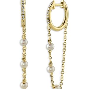 Moon & Meadow 14K Yellow Gold Diamond & Pearl Chain Drop Earrings- 4876214