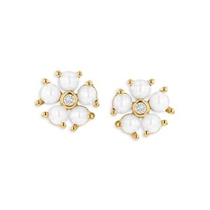 Moon & Meadow 14K Yellow Gold Diamond & Cultured Pearl Flower Stud Earrings- 4877211