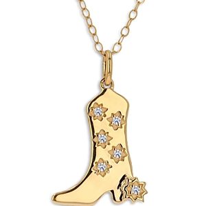 Moon & Meadow 14K Yellow Gold Diamond Cowboy Boot Pendant Necklace, 18- 4874600