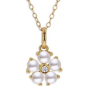 Moon & Meadow 14K Yellow Gold Cultured Freshwater Pearl & Diamond Flower Pendant Necklace, 18- 4877213