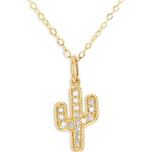 Moon & Meadow 14K Yellow Gold Diamond Cactus Pendant- 4874599