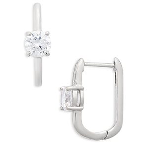 Aqua Cubic Zirconia Geometric Hoop Earrings - 100% Exclusive- 4791765