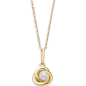 Bloomingdale's Cultured Freshwater Pearl Love Knot Pendant Necklace in 14K Yellow Gold, 16-18- 4859594