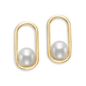 Bloomingdale's Cultured Freshwater Pearl Open Oval Stud Earrings in 14K Yellow Gold- 4859592