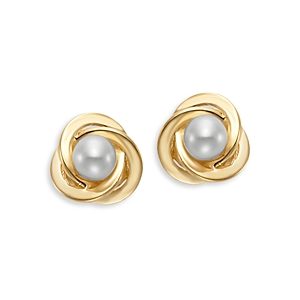 Bloomingdale's Cultured Freshwater Pearl Love Knot Stud Earrings in 14K Yellow Gold- 4859593