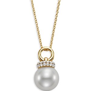 Bloomingdale's Cultured Freshwater Pearl & Diamond Circle Pendant Necklace in 14K Yellow Gold, 16-18- 4859600