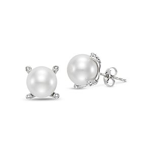 Bloomingdale's Cultured Freshwater Pearl & Diamond Stud Earrings in 14K White Gold- 4859590