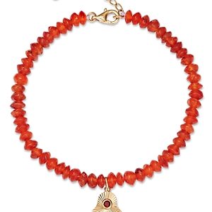 Bloomingdale's Garnet & Carnelian Bead Hamsa Hand Charm Bracelet in 14K Yellow Gold- 4879468