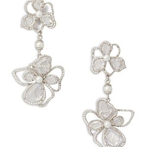 kate spade new york Precious Bloom Cubic Zirconia & Imitation Pearl Flower Double Drop Earrings in Silver Tone- 4768382