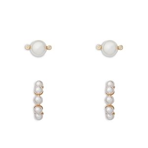 kate spade new york Pave & Imitation Pearl Stud & Huggie Hoop Earrings in Gold Tone, Set of 2- 4768383